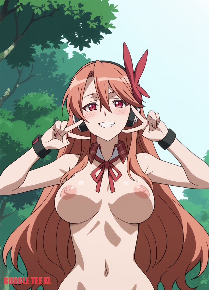 1girls akame_ga_kill! breasts bubbleteexl chelsea_(akame_ga_kill!) completely_nude long_hair midriff nipples nude nude_female orange_hair red_eyes