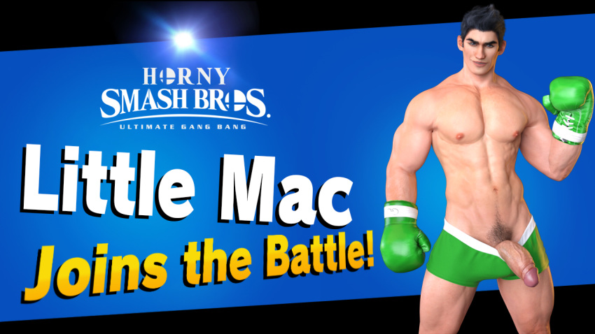 biceps black_hair blue_eyes boxing boxing_gloves hdreamsproject little_mac male male_only penis pubic_hair punch_out solo solo_male super_smash_bros. super_smash_bros._ultimate