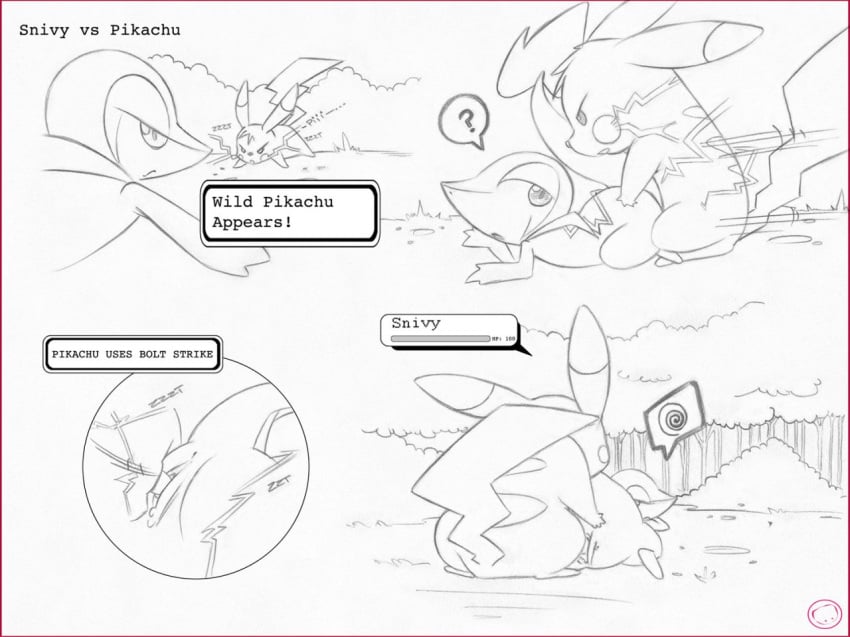 anus bolt_strike_(pokémon_move) comic electricity english_text female furry gameplay_mechanics health_bar hud male mammal mouse nintendo pikachu pokemon pokemon_(species) pokemon_battle pokemon_move pussy rodent sex snivy straight text unknown_artist video_games