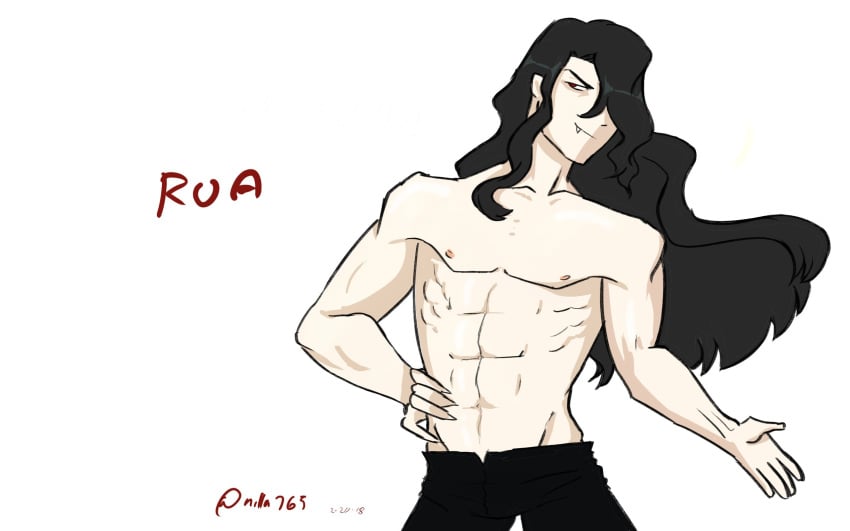 abs artist_name bare_shoulders black_hair black_pants floating_hair hair_over_one_eye hand_on_hip long_hair looking_at_viewer male_focus male_only melty_blood michael_roa_valdamjong muscular muscular_male oerba_yun_fang onilla765 open_fly pants pants_only pectorals red_eyes seductive_look simple_background smile smug text tsukihime type-moon vampire