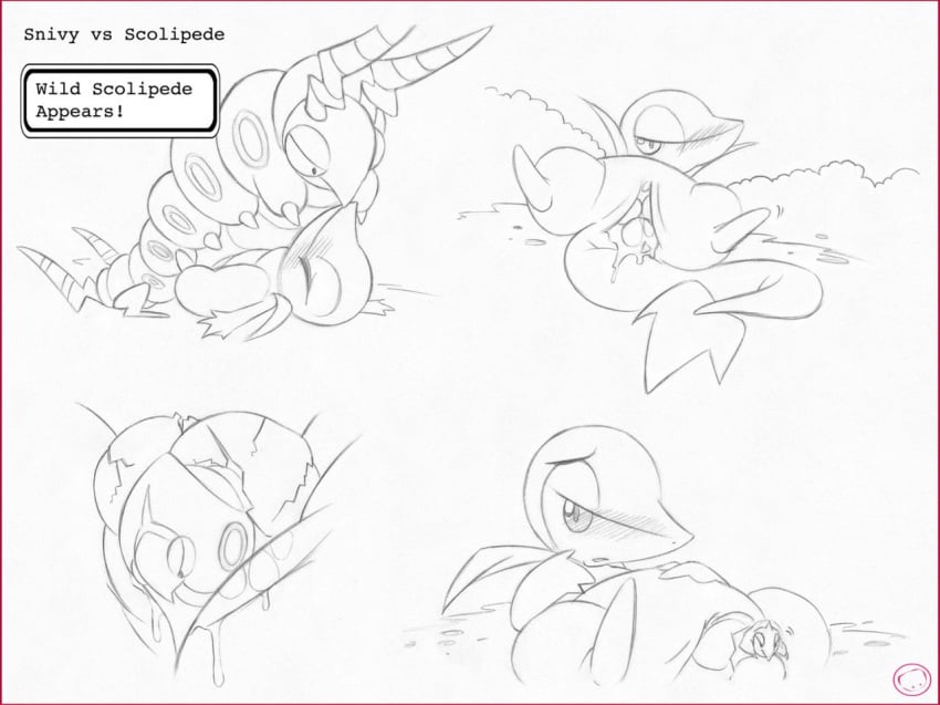 arthropod blush english_text female gameplay_mechanics harumi insects nintendo pokemon pokemon_(species) pokemon_battle pussy pussy_juice scolipede snivy text video_games