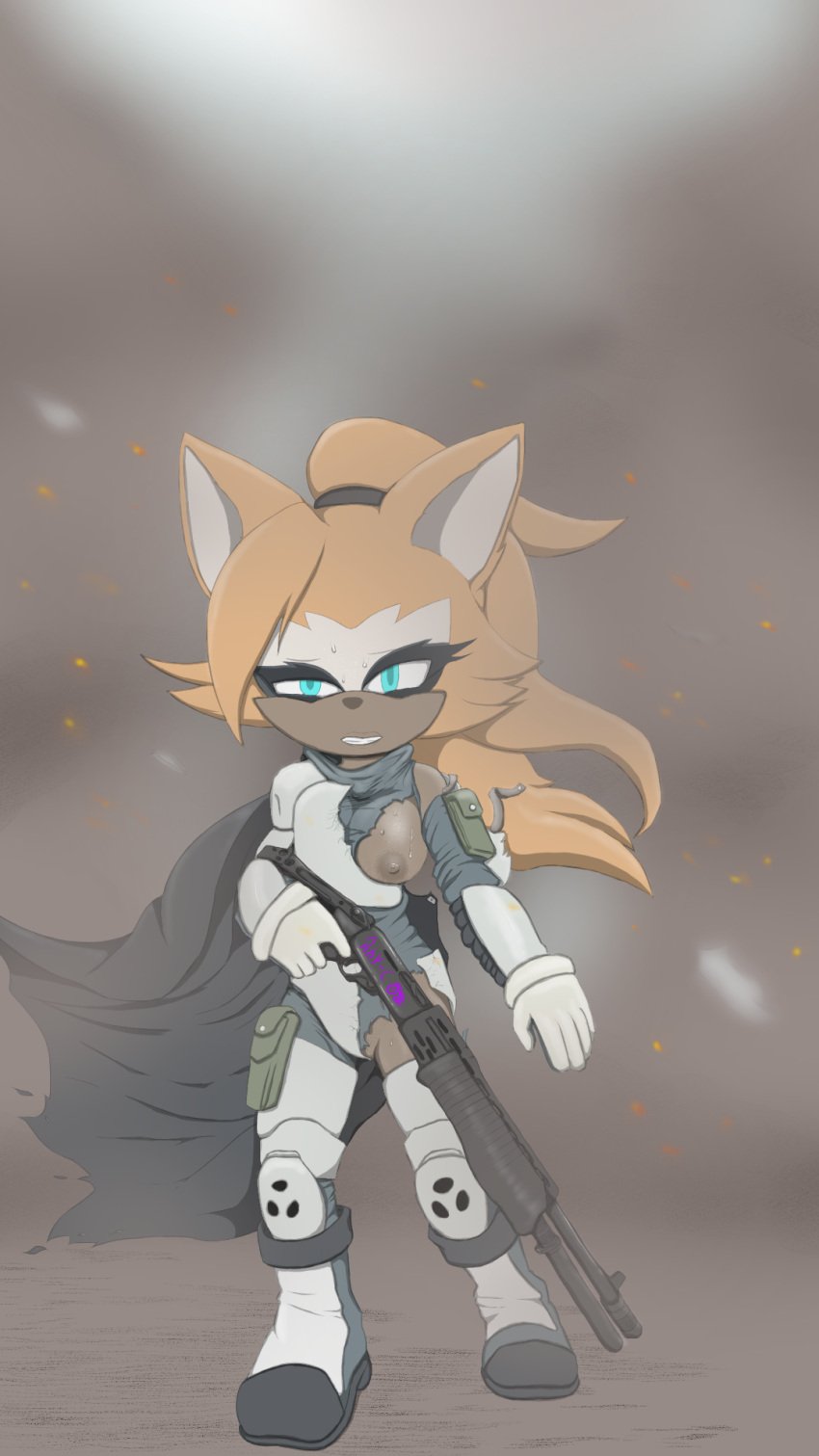 1girls 2d 2d_(artwork) accidental_exposure armor blue_eyes boots brown_body brown_nose cape damaged_armor damaged_clothes damaged_clothing defeat defeated defeated_female defeated_hero defeated_heroine digital_drawing_(artwork) digital_media_(artwork) dust female female_only firearm fluffy furry holding_weapon hurt_expression idw_comics idw_publishing mobian mobian_(species) nipple png ponytail rhy-c rhythmicalcreativity sega self_upload shaved_crotch shaved_pussy shotgun sonic_(series) sonic_the_hedgehog_(comics) sonic_the_hedgehog_(idw) sonic_the_hedgehog_(series) spas-12 sweat thick_eyelashes torn_bodysuit torn_clothes torn_clothing uncensored watermark weapon whisper_the_wolf wolf yellow_hair