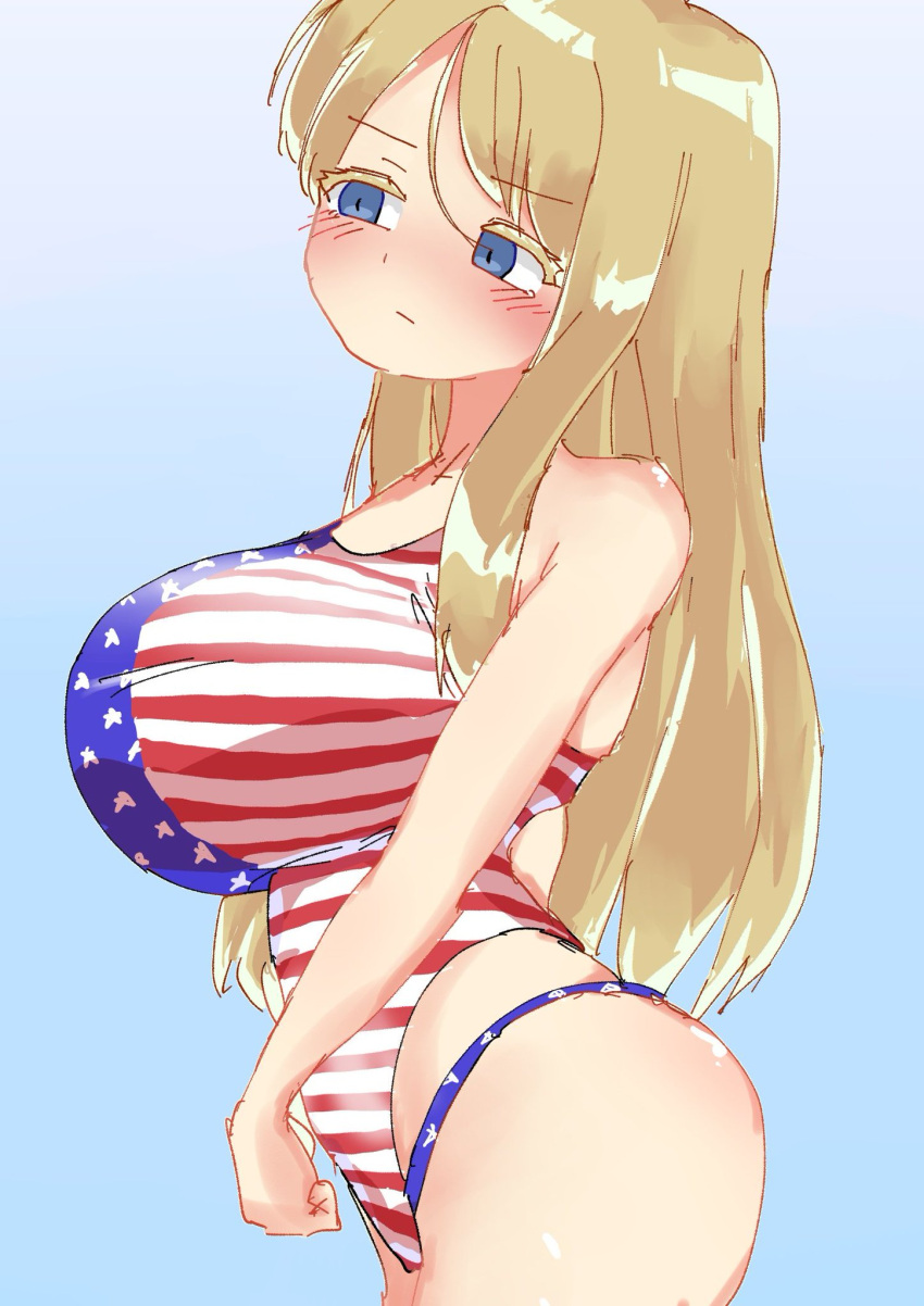 american_flag ass blush d4dj huge_breasts light_green_leaf neo_(d4dj) swimsuit tears