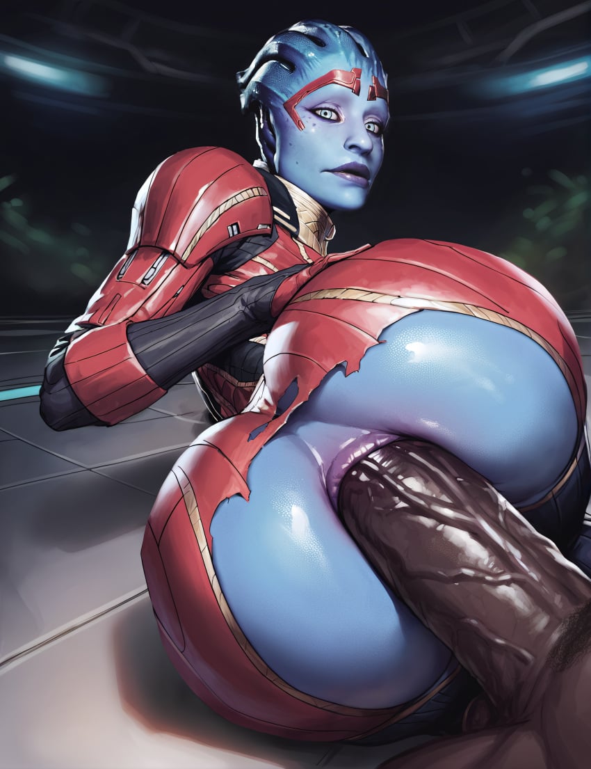 1girls ai_generated alien alien/human anal_sex asari dark-skinned_male female female_focus huge_cock interracial mass_effect mass_effect_2 rorioriai samara stable_diffusion straight veiny_penis