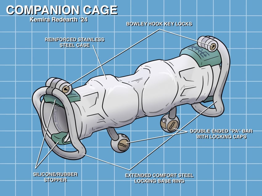 anthro blueprint_background bondage bound bound_together chastity_cage chastity_cage_only chastity_device chastity_device_only contraption contraption_concept creative_chastity duo forced forced_partners genital_piercing genitals hi_res kemira lock male metal_chastity_cage mutual_chastity nude penis penis_piercing piercing prince_albert_piercing steel