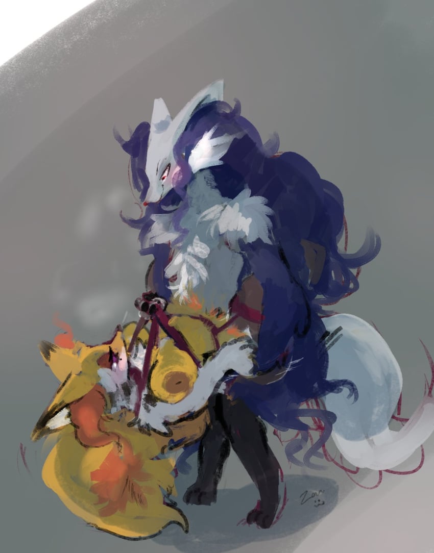 anonymous_artist anthro big_breasts bios_(biosbunny) blush bondage bound braixen breasts delphox duo female feral hi_res male male/female nintendo okami_(mitsuyoshicf) penetration pokémon_(species) pokemon pokemon_(species) suspension suspension_bondage vaginal_penetration