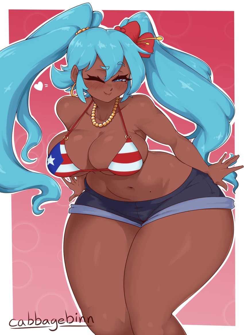 1girls afrolatina asian_latina ass big_ass big_breasts big_thighs bikini breasts cabbagebinn cyan_eyes cyan_hair dark-skinned_female dark_skin female female_only gigantic_ass gigantic_thighs hatsune_miku huge_ass huge_thighs latin_american_hatsune_miku_(meme) latina looking_at_viewer puerto_rican puerto_rican_miku race_swap shorts solo thick_hips thick_thighs thighs twintails vocaloid