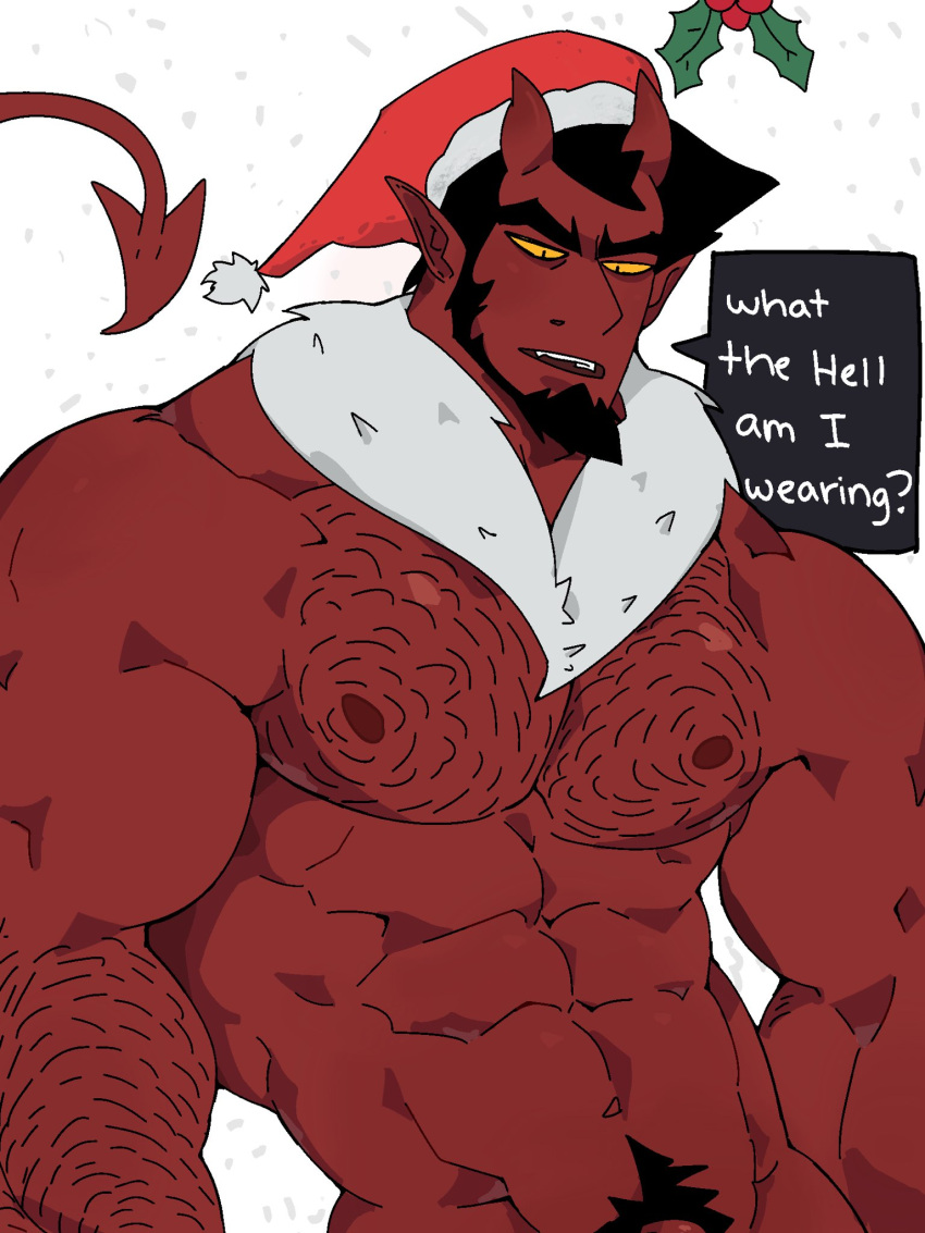 abs aries03220 bara beard biceps christmas demon demon_horns devil devil_horns holidays male male_nipples male_only male_pubic_hair manly muscular_male nipples pecs red_body red_skin solo solo_male