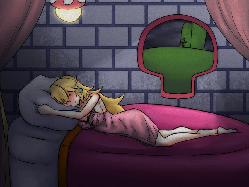 alte-rie background_character cross crucifixion mario_(series) nailed nailed_to_cross night night_sky nightgown pain pauline pierced_nipples piercing piercing_nipples princess_peach sleeping summer_dress torture