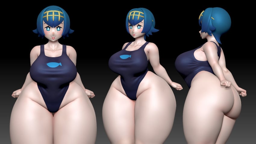 1girls 3d ass ass_focus blue_eyes blue_hair bottom_heavy breasts female female_only gigantic_ass huge_ass lana_(pokemon) large_breasts light-skinned_female one-piece_swimsuit pokemon pokemon_sm solo standing sticking_out_tongue tagme usukeninja wide_hips