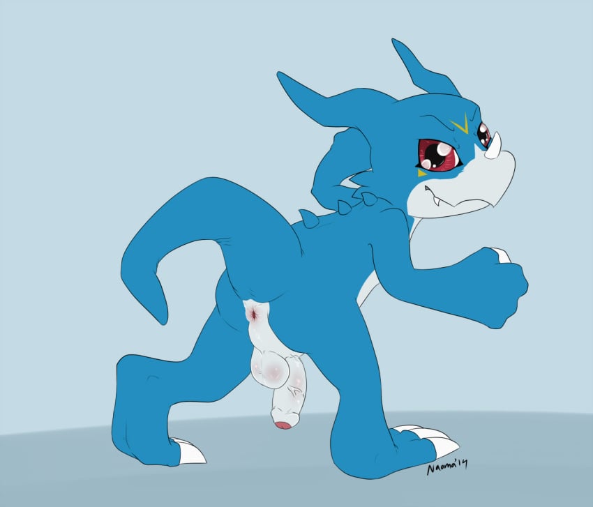 1boy 2014 anthro anus ass bald balls barefoot claws digimon dragon erection fist happy horn looking_at_viewer looking_back male male_only naoma-hiru nude penis presenting presenting_hindquarters raised_arm sharp_claws sharp_teeth smile solo spikes teeth toe_claws uncut veemon vein veiny_penis