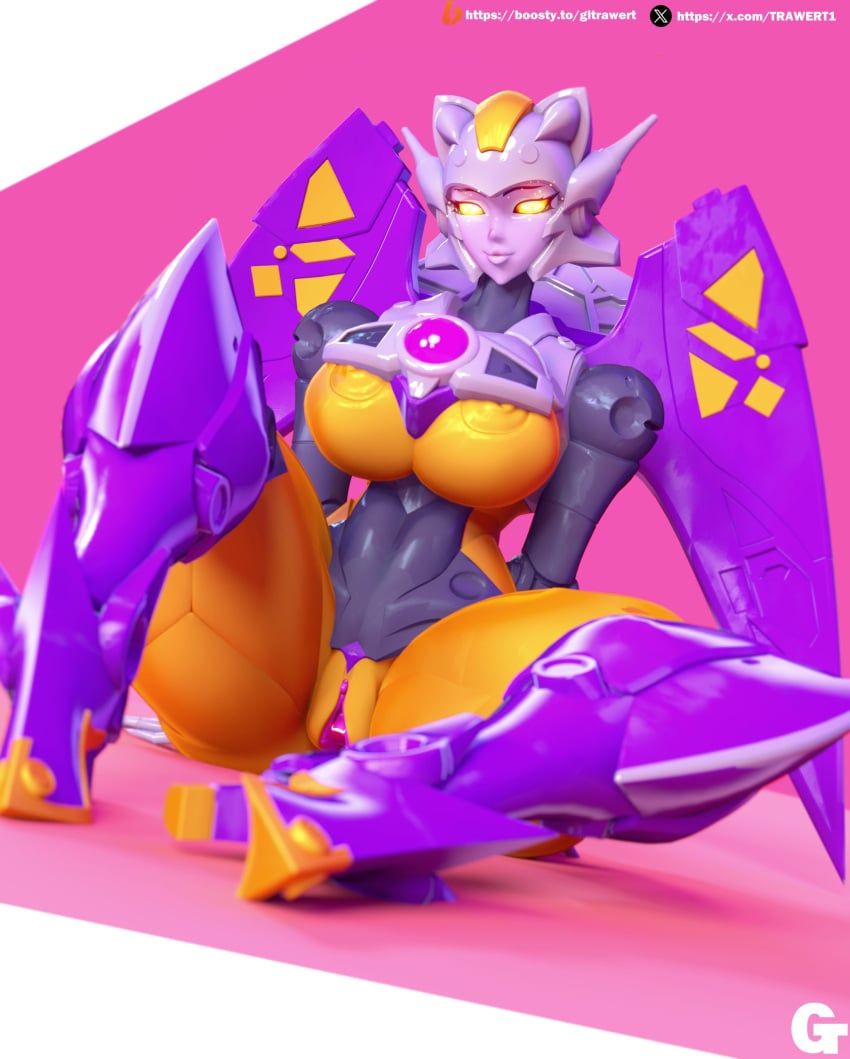 2024 3d 3d_(artwork) barely_visible_nipples big_breasts cybertronian female purple_arms purple_legs robot robot_girl thick_thighs thunderblast transformers transformers_cybertron trawert yellow_body