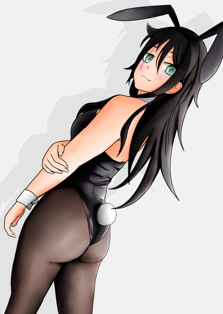 1girls ass bags_under_eyes black_pantyhose bunnysuit eyebags fake_rabbit_ears fake_rabbit_tail female female_only kuroki_tomoko light-skinned_female light_skin looking_at_viewer pantyhose solo watashi_ga_motenai_no_wa_dou_kangaetemo_omaera_ga_warui! xnandoneko