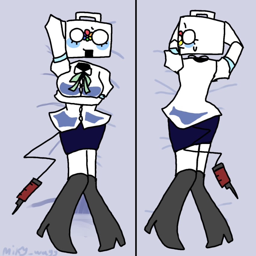 body_pillow confused_expression dandy's_world female meddy_(dandy's_world_oc) medkit milky_goober oc original_character