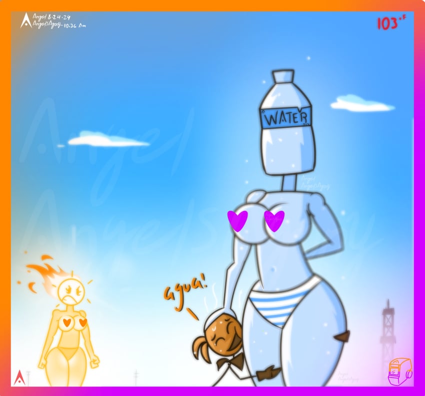 agonywelds angelsagony anthro ass big_breasts blue_sky breasts censored femdom hand_on_head heat lady_h2o striped_panties sun taller_girl text thick_ass thick_thighs thighs water waterbottle welder wide_hips