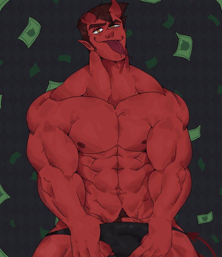 abs aries03220 bara biceps bulge bulge_through_clothing damien_lavey demon demon_horns devil devil_horns erection_under_clothes flaccid male male_nipples male_only monster_prom muscular_male nipples pecs penis penis_outline red_body red_skin solo solo_male underwear