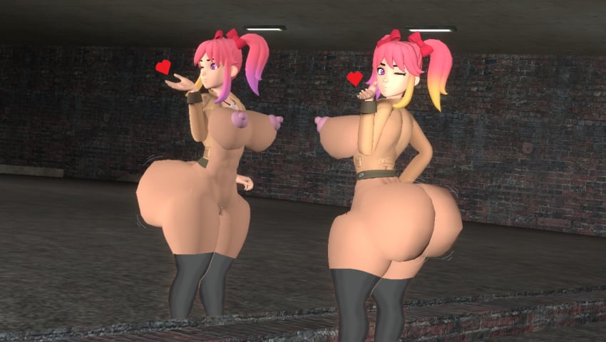 ass_jiggle ass_wiggle big_ass big_butt blow_kiss boobs_out bottomless bubble_butt heart jacket kaibernation long_socks looking_at_viewer mirror nipples pussy saiko_bichitaru_(smg4) skirtless smg4 winking_at_viewer