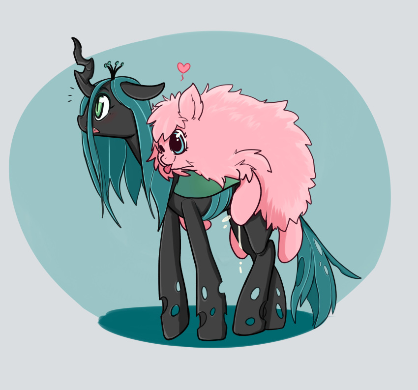 blush cum cute equine female fluffle_puff friendship_is_magic fur horn horse mammal my_little_pony open_mouth pink_fur pony queen_chrysalis_(mlp) sex smooth_skin tongue unknown_artist