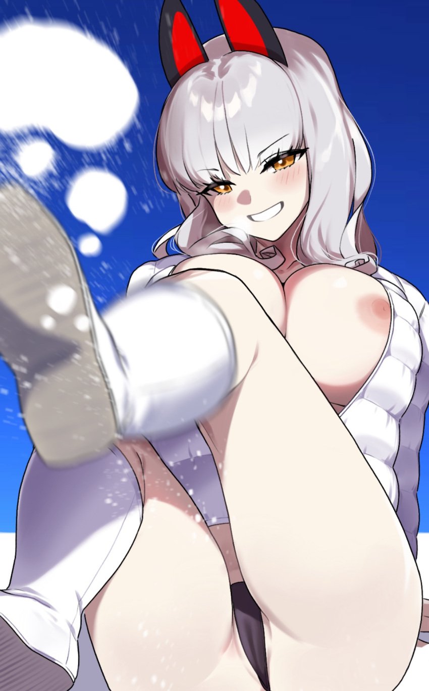 breasts cameltoe carmilla_(fate) fate/grand_order monkey_jon nipple_slip nipples nipslip no_bra oblivious on_floor panties wardrobe_malfunction