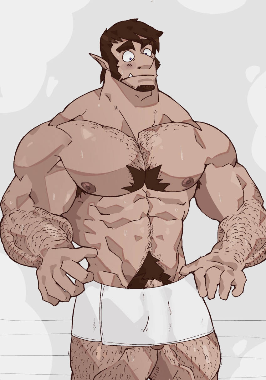 abs aries03220 bara beard biceps bulge flaccid hairy_chest male male_nipples male_only male_pubic_hair muscular_male nipples pecs penis solo solo_male werewolf