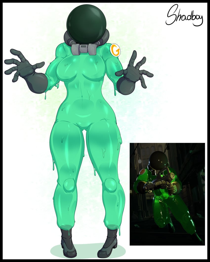 1girls 2020s 2024 breasts deadlock female female_only first_porn_of_character gloves goo goo_creature helmet hi_res rule_63 shadboy shoes slime slime_body slime_girl solo thighs translucent_body viscous_(deadlock)