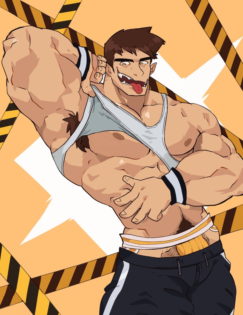 abs aries03220 armpit_hair bara biceps bulge clothing flaccid helkan_(yows) jockstrap male male_nipples male_only male_pubic_hair muscular_male nipples pecs solo solo_male twitter_user_oc underwear werewolf