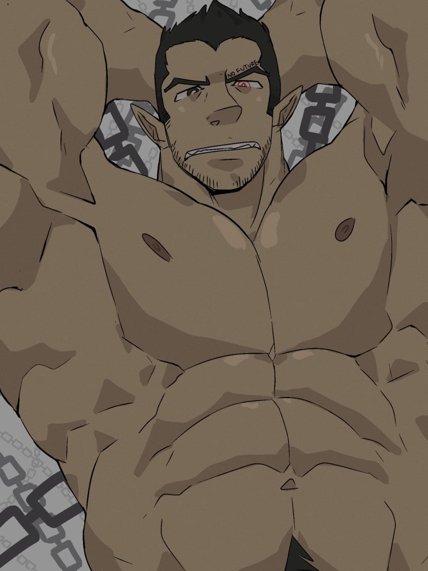 abs alpha_male aries03220 bara beard_stubble biceps free_(soul_eater) humanoid_pointy_ears male male_nipples male_only manly muscular_male nipples nude pecs solo solo_male soul_eater werewolf