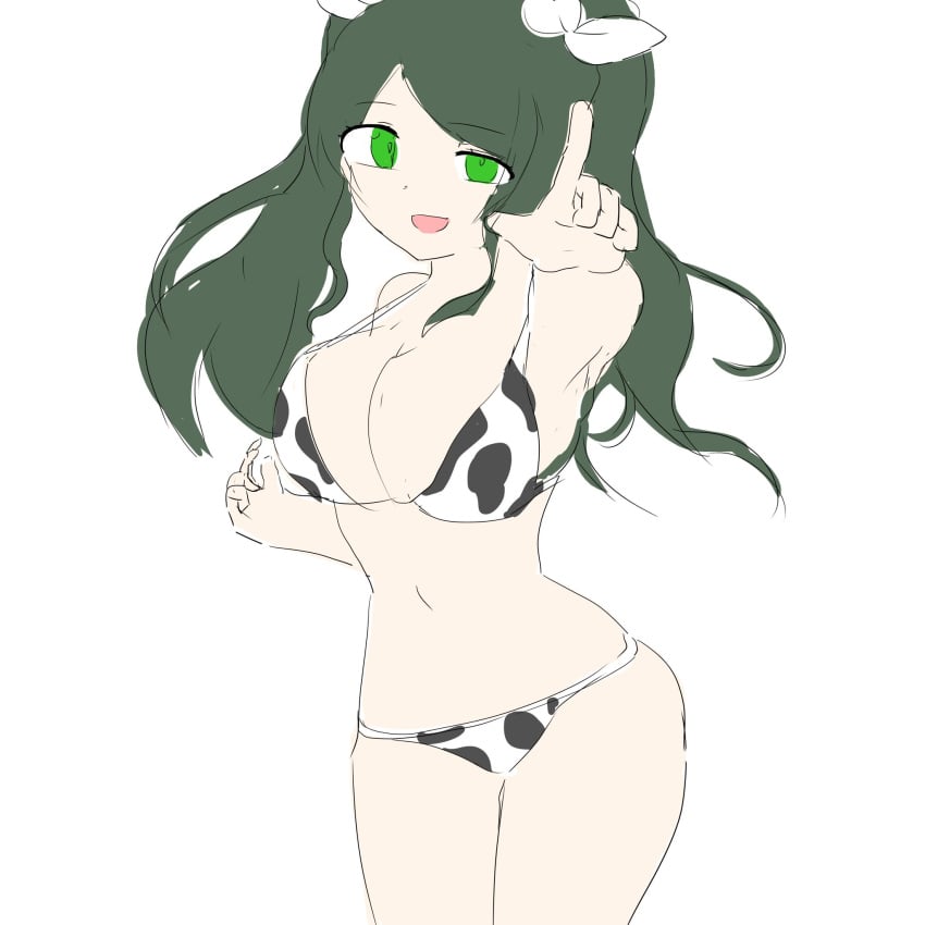 big_breasts cow_print d4dj light_green_leaf poorly_drawn shimizu_esora underwear