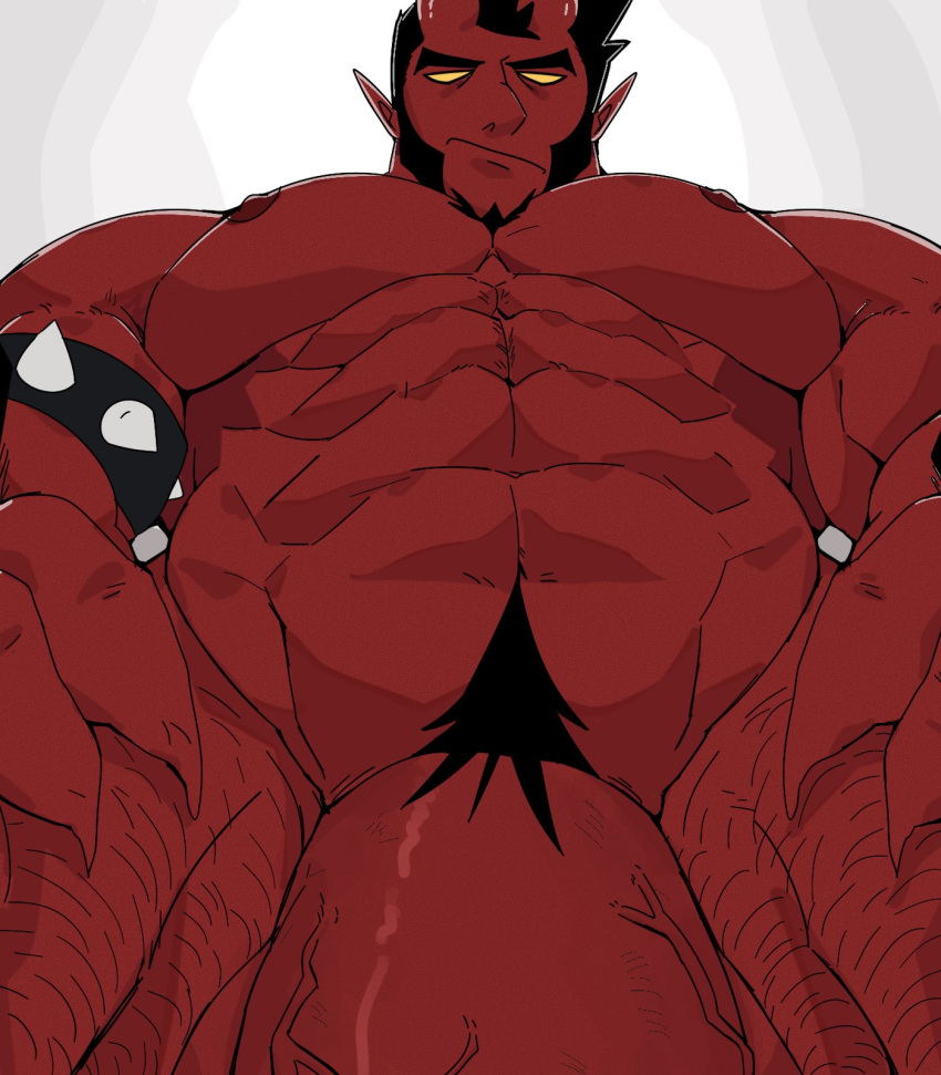 abs aries03220 balls bara beard biceps big_penis demon demon_horns devil devil_horns flaccid male male_nipples male_only male_pubic_hair muscular_male nipples nude pecs penis red_body red_skin solo solo_male