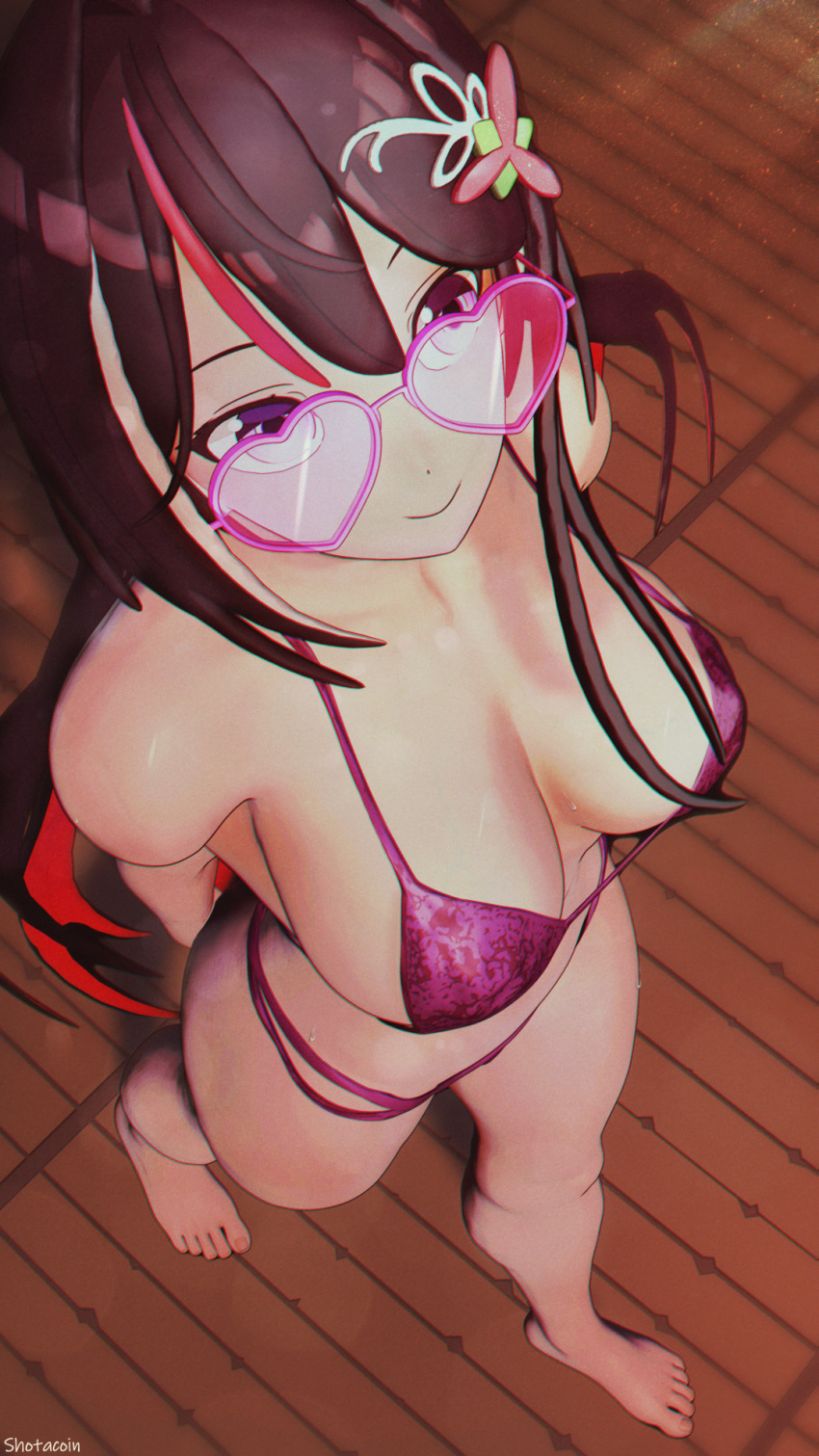 azki_(hololive) big_breasts bikini breasts feet hololive large_breasts sweat swimsuit virtual_youtuber vtuber