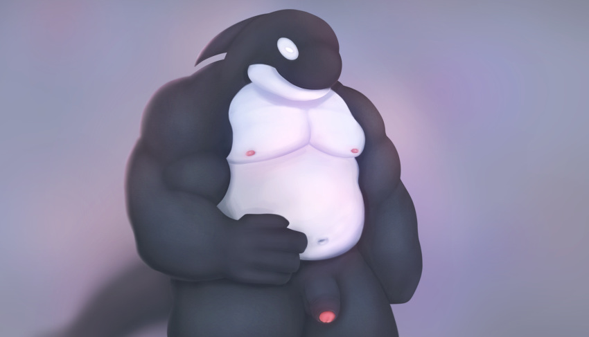 anthro cetacean chubby fish krokodainer male male_only mammal marine musclegut muscles orca overweight penis solo whale