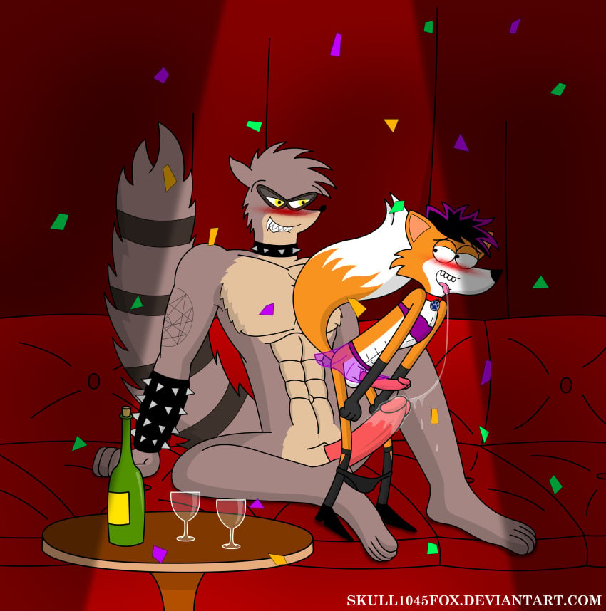 anthro don fox fur furry furry_only gay oral penis raccoon regular_show stripper