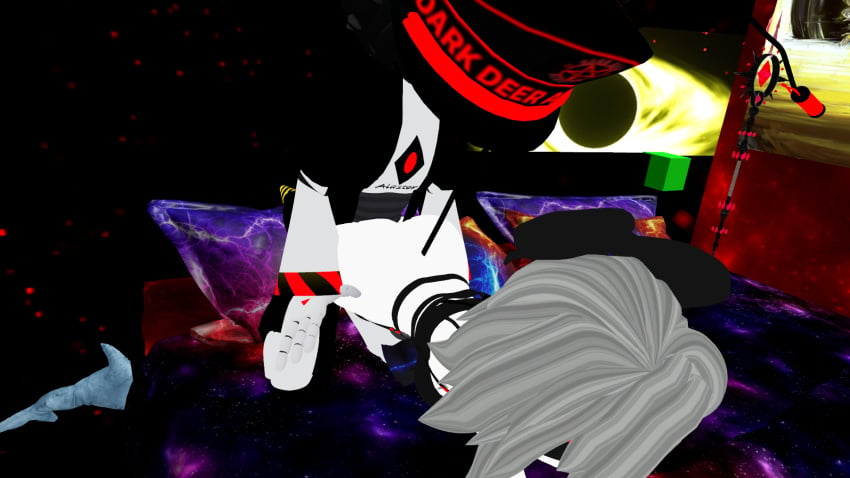 bed cyn_(murder_drones) darkdeeralastor df55love dick dick_in_ass doggy_style galaxy murder_drones murder_drones_oc naked pussy red_eyes red_hat sd-dda sex sex_slave take_over_cyn vagina vrchat vrchat_avatar vrchat_model