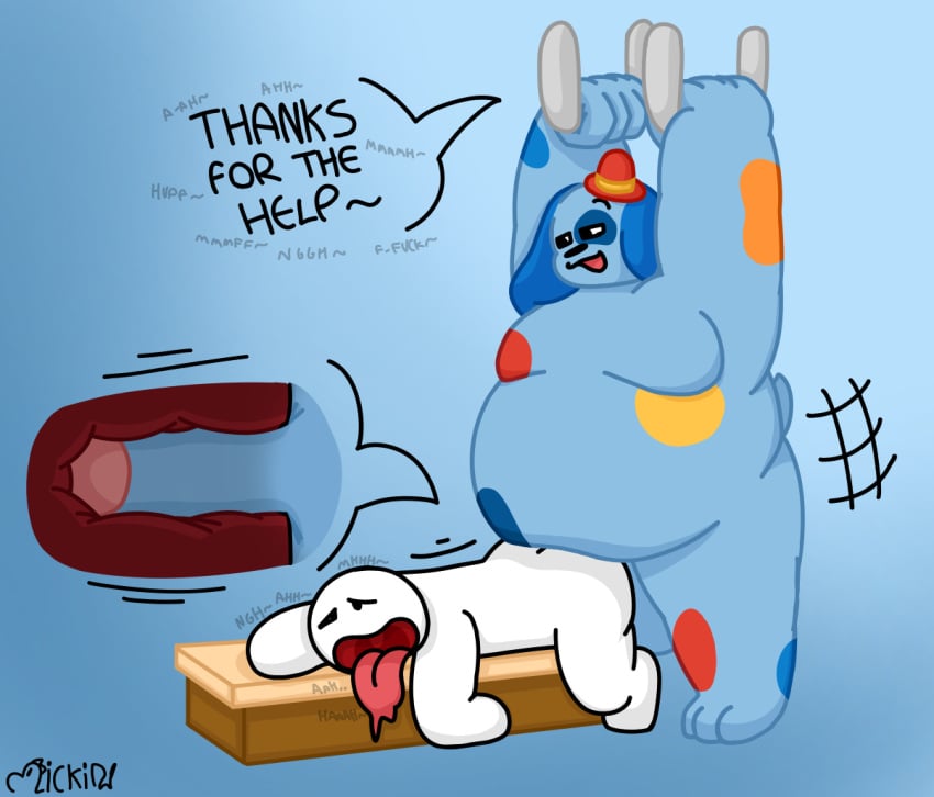 anal anal_sex anthro aroused ass balls barnaby_beagle big_balls big_butt big_penis blue_body blue_fur canid canine canis clothing dialogue digital_drawing_(artwork) digital_media_(artwork) domestic_dog duo flirting fur furniture genitals hat headgear headwear henrique_rick internal looking_pleasured lying male male/male male_penetrating mammal moan obese on_front overweight penetration penis rear_view saggy_balls sex speech_bubble standing standing_sex table tongue tongue_out top_hat welcome_home white_body