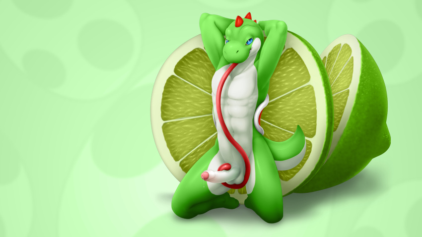 2014 abs anthro balls barefoot cum cum_on_penis cum_string erection foreskin fruit half-closed_eyes happy hi_res humanoid_penis lime looking_at_viewer male male_only mario_(series) nintendo nude orgasm pecs penis pose sitting slit_pupils smile solo teeth tongue tongue_out uncircumcised uncut vader-san vein veiny_penis yoshi