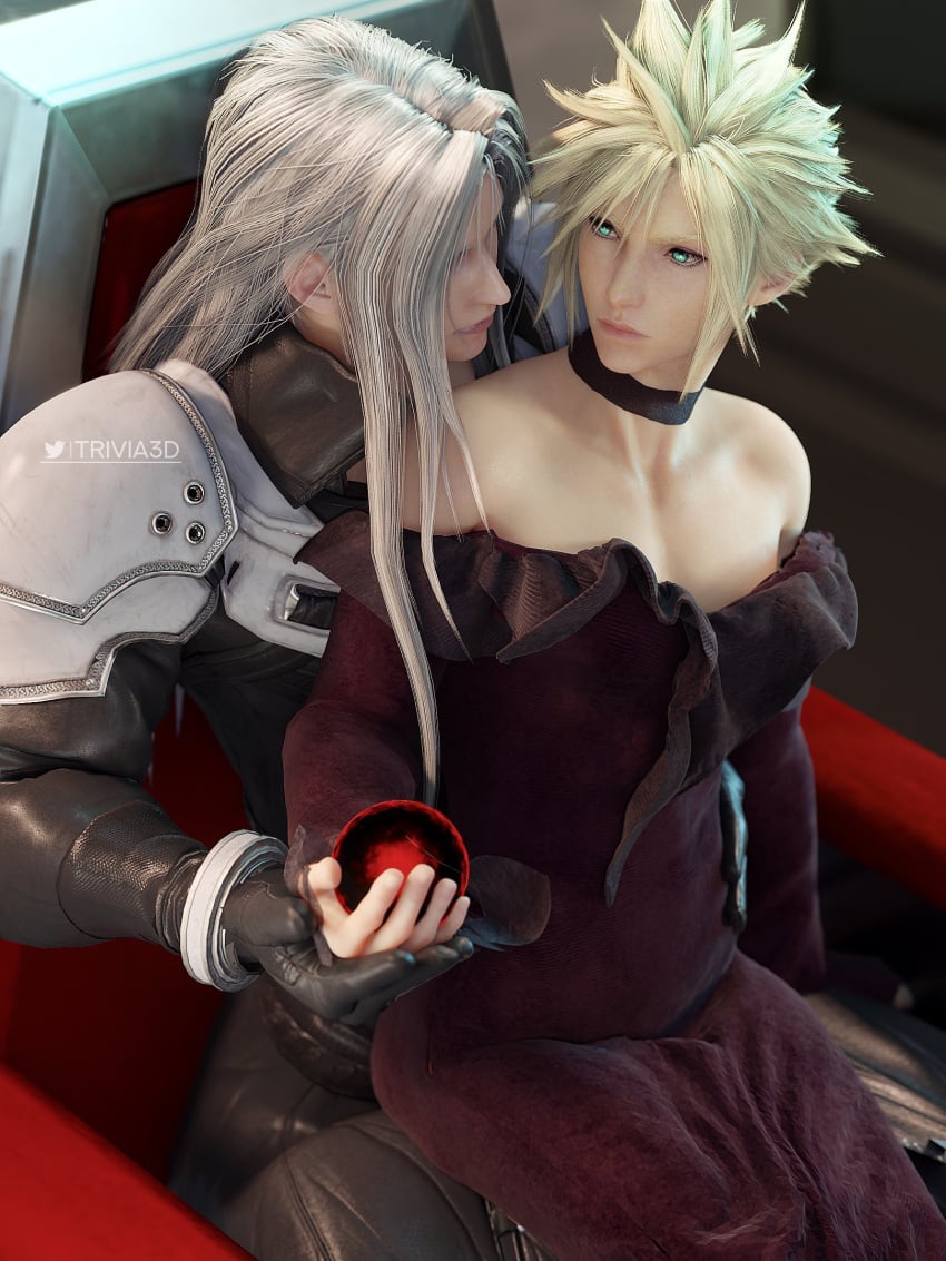 2boys blonde_hair blue_eyes cloud_strife femboy final_fantasy final_fantasy_vii gay sephiroth white_skin