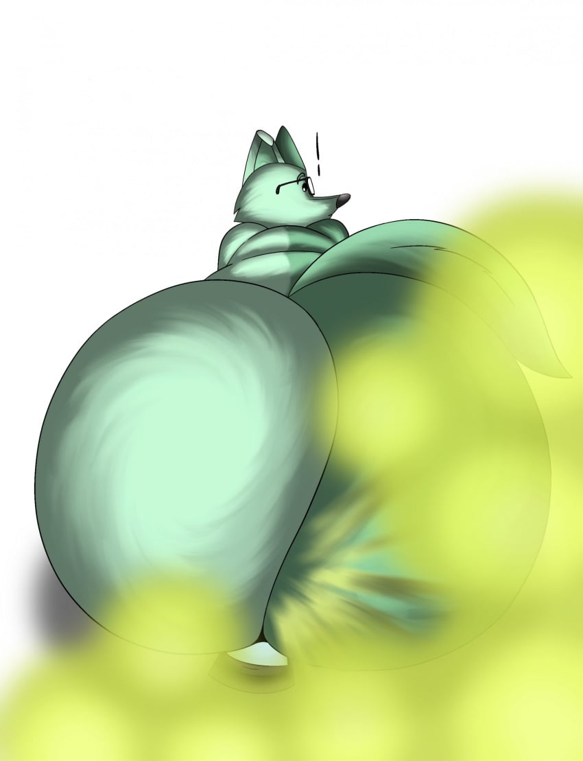 anthro ass big_butt butt_focus canid canine eyewear eyewear_only fart fart_cloud fart_fetish farting_at_viewer fox gassy glasses glasses_only hi_res male mammal mint_body mint_fur mint_mobile minty_(mint_mobile) nude smelly solo sunflower_fox tail wearing_glasses