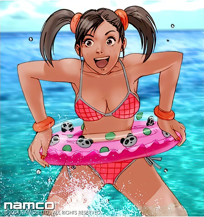 1girls artwork_(digital) beach beach_background bikini breasts commentary_request female female_focus female_only ling_xiaoyu official_art solo solo_focus tekken tekken_4 water wet