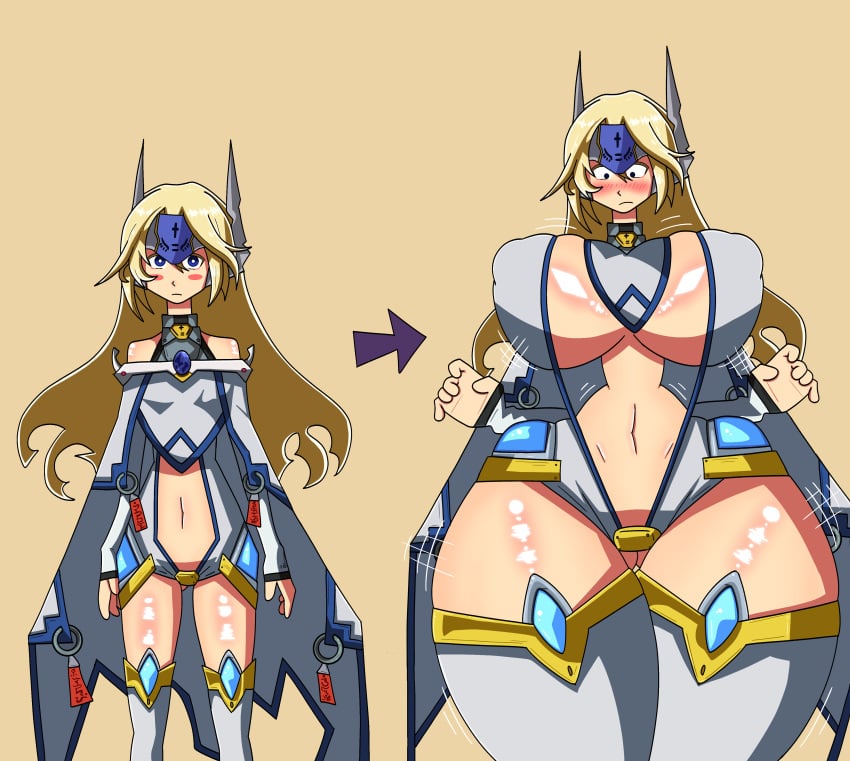 blazblue breast_expansion mu-12 noel_vermillion rohanemeritus thigh_expansion