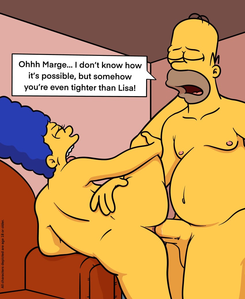 1boy 1girls 20th_century_fox 20th_century_studios anal anal_sex ass bald bald_man balls belly blue_hair canon_couple closed_eyes couch dialogue duo fat fat_man female fucked_silly genitals homer_simpson human human_on_human husband_and_wife indoors leg_up lockandlewd male male/female male_nipples marge_simpson milf moobs nipples nude nude_female nude_male open_mouth orgasm orgasm_face overweight overweight_male penis penis_in_anus sex straight straight_sex the_simpsons yellow_skin