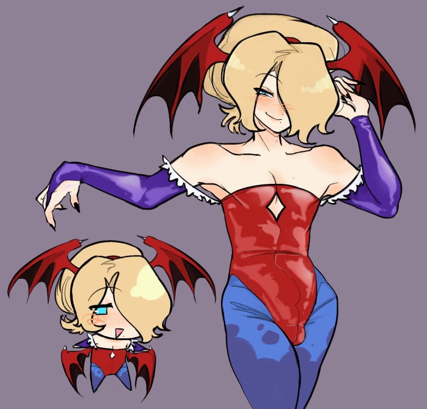 1boy ash_crimson blonde_hair blue_eyes bulge cosplay crossdressing darkstalkers femboy head_wings king_of_fighters lilith_aensland_(cosplay) male male_only slushyroads snk wings