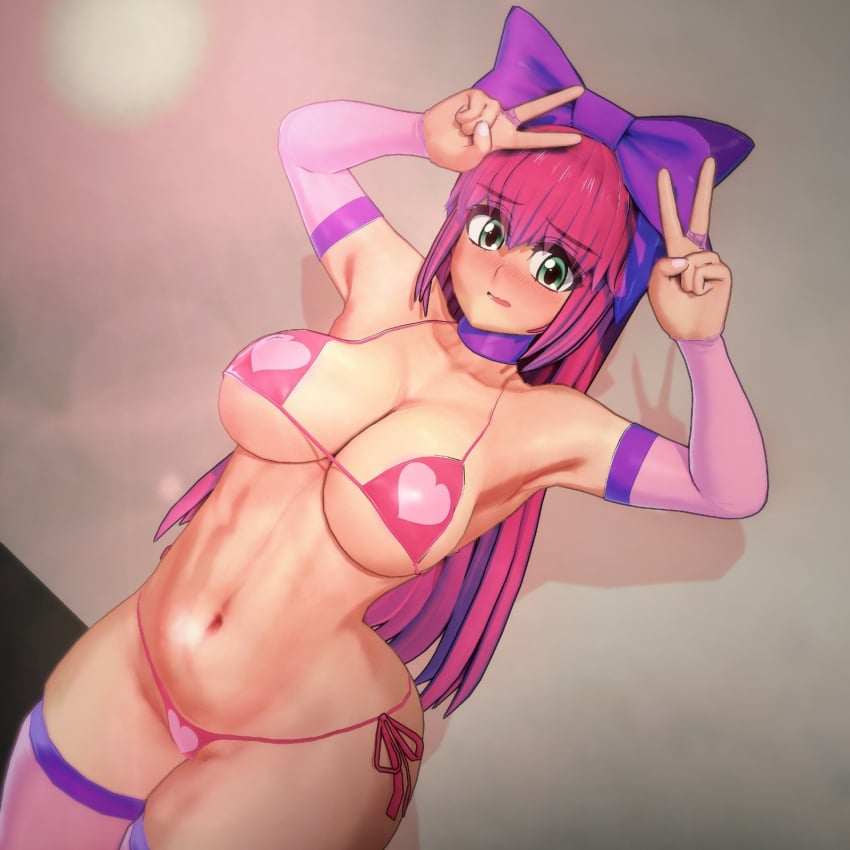 3d 3d_model bikini blush breasts double_peace_sign frosturian grand_theft_auto grand_theft_auto_iv grand_theft_auto_v heart_bikini koikatsu long_hair peace_sign pink_hair princess_robot_bubblegum princess_robot_bubblegum_(character) rockstar_games