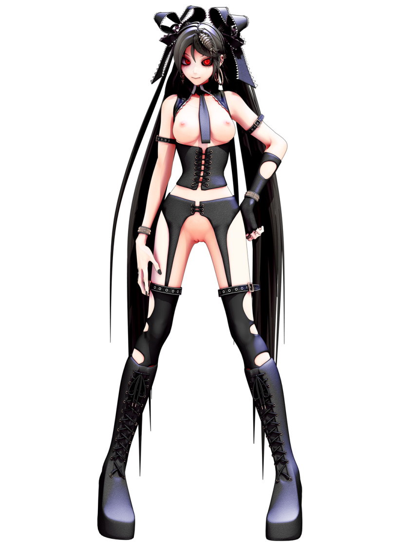 3d black_hair breasts female female looking_at_viewer maeda_koutarou nipples original pussy red_eyes solo uncensored