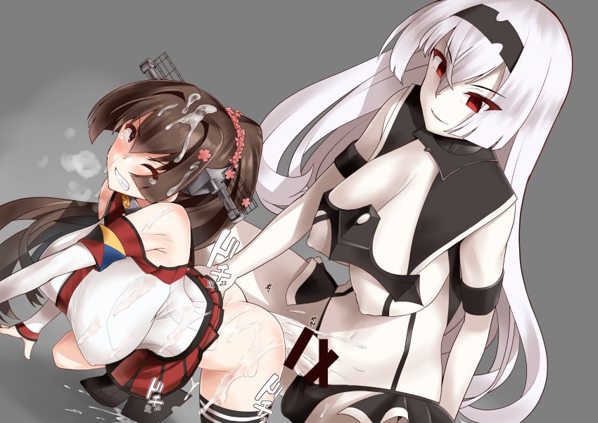 1futa 1girls absurdres abyssal_ship air_defense_princess breasts brown_hair censored commission female futa_on_female futanari glaring grey_hair highres kantai_collection large_breasts light-skinned_female light-skinned_futanari light_skin long_hair minase_(takaoka_nanase) multiple_girls nipples pixiv_commission rape red_eyes sex sex_from_behind white_hair yamato_(kancolle)