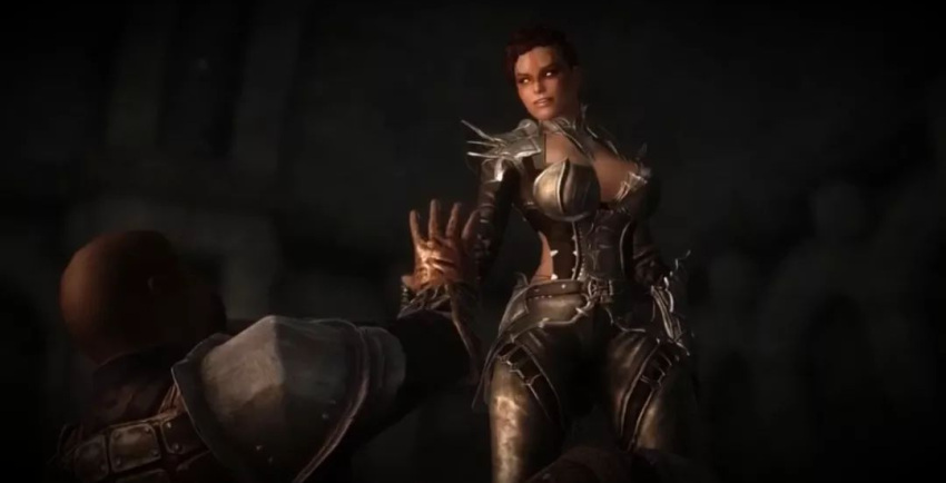 1boy 1girls big_breasts boobs breasts dawnguard dominatrix elder_scrolls fantasy female gothic imperial isran isran_(skyrim) male redguard skyrim vampire vampire_girl vampire_hunter