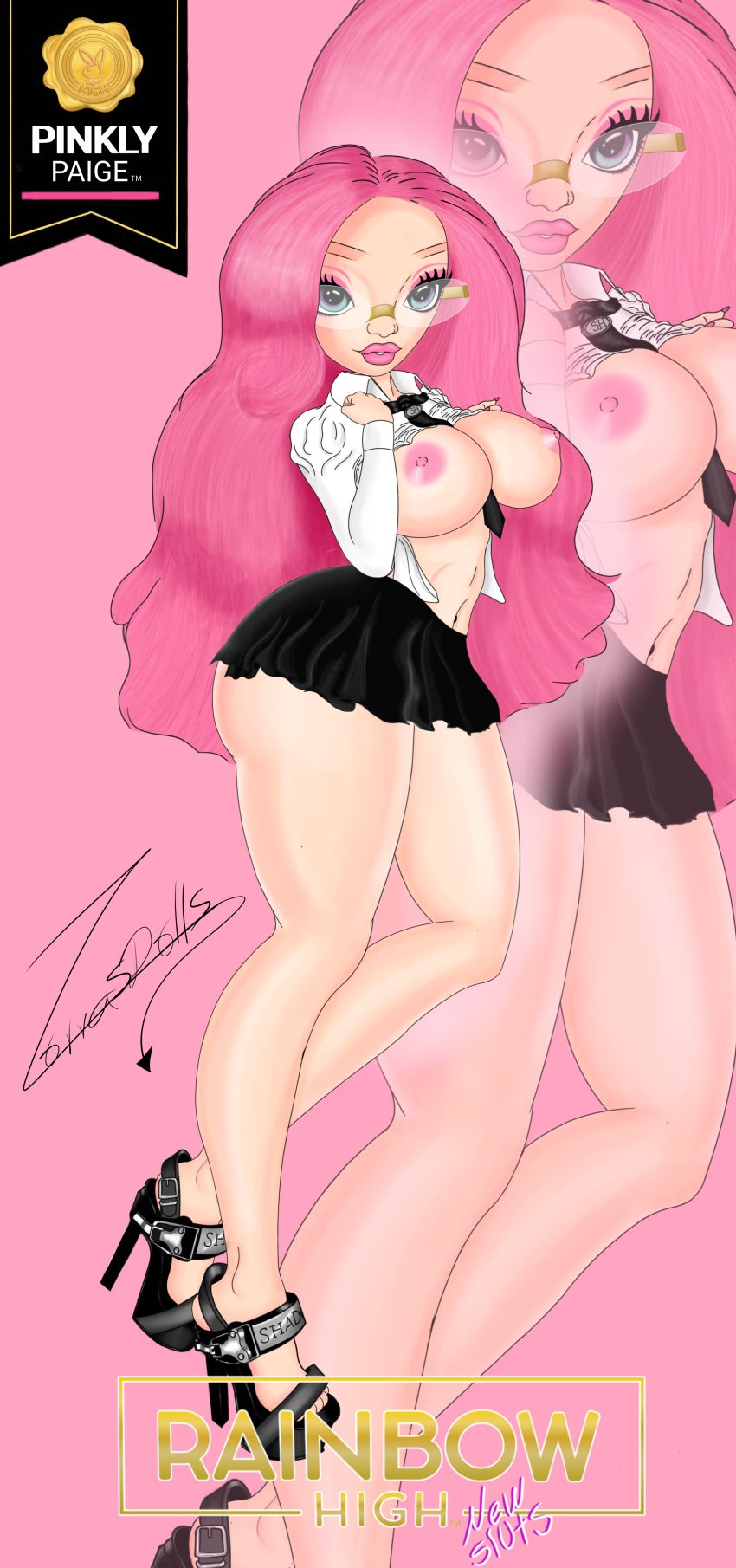 curvy curvy_figure high_heels pink_eyes pink_hair pink_nipples pink_panties pinkly_paige platform_heels rainbow_high secretary zorrasdolls