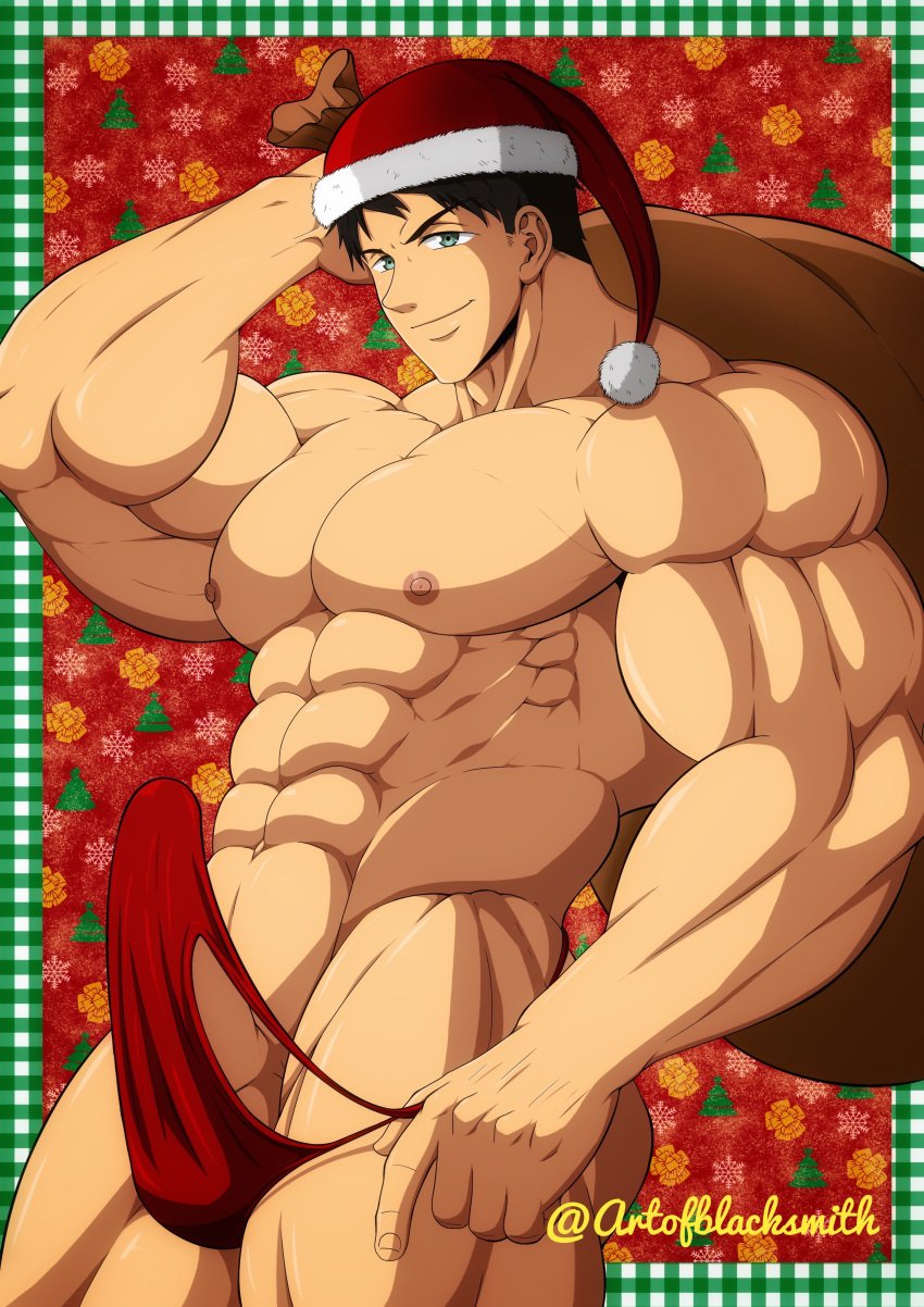 1boy abs absurd_res artofblacksmith biceps bodybuilder bulge bulge_through_clothing christmas erect_penis erection erection_under_clothes free! male male_focus male_only muscle muscles muscular muscular_arms muscular_legs muscular_male muscular_thighs nipples pecs santa_hat solo solo_focus solo_male sousuke_yamazaki speedo tagme topless topless_male twitter_username