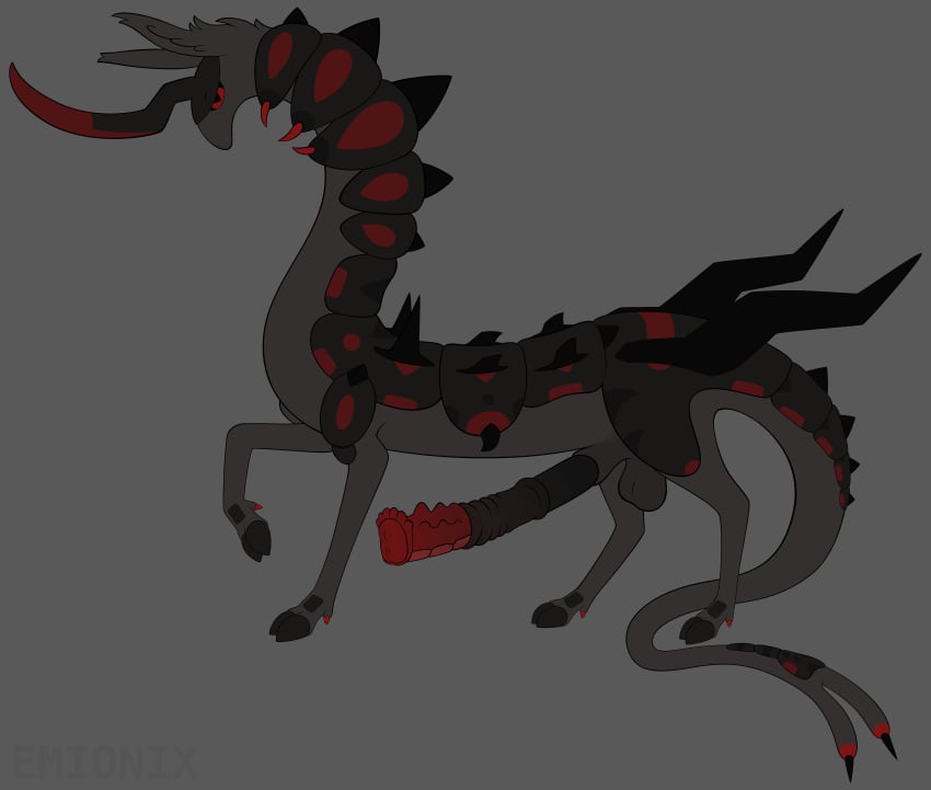 1_horn absurd_res animal_genitalia animal_penis artist_name balls big_balls big_penis black_markings black_penis black_sclera black_scutes cloven_hooves darkened_balls darkened_genitalia darkened_sheath dewclaw_hooves dipstick_tail emionix equine_genitalia equine_penis equine_penis_with_foreskin erection feral flat_colors foreskin forked_tail fur genitals grey_background grey_balls grey_body grey_fur grey_sheath hi_res hoofbeast hooves horn huge_cock hybrid_genitalia hybrid_penis knight_(emx) lidded_eyes long_ears long_neck long_penis long_tail male markings medial_ring medial_ringed_hybrid_penis mouthless multicolored_penis nonbinary_(lore) noseless omnigon omnitope penis pupils quadruped raised_foreleg red_eyes red_markings red_penis retracted_foreskin scutes sheath side_view simple_background slim slim_feral slim_male slit_pupils snout solo solo_male spikes spikes_(anatomy) standing tail tail_markings tapering_snout text thick_tail thin_legs toony unguligrade unusual_anatomy unusual_tail