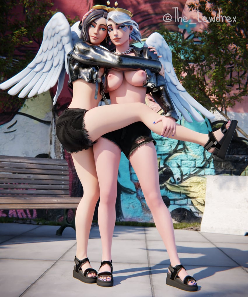 2girls 3d ark_(fortnite) blender duo epic_games female female_focus female_only fortnite fortnite:_battle_royale highres lewdrex light-skinned_female light_skin rox_(fortnite) watermark