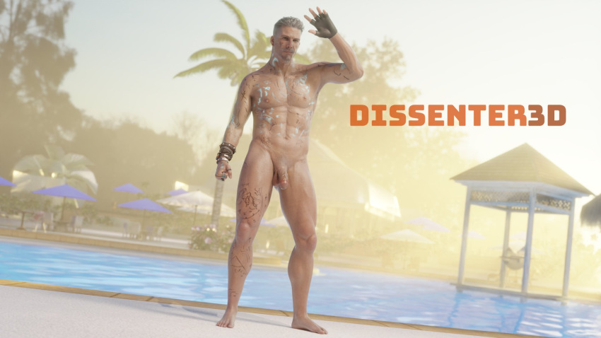 dbd dead_by_daylight dissenter3d male_focus male_only nude outdoors pool silver_hair tattoo vittorio_toscano